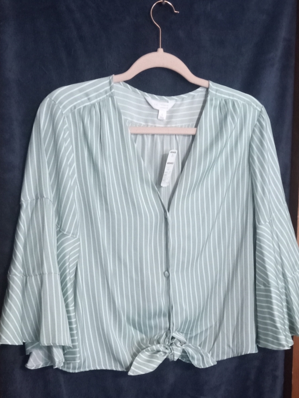 Light Sage Green Striped Women's Blouse